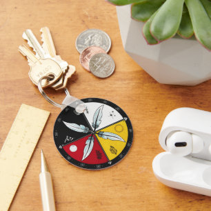 Medicine Wheel Mandala Round Indigenous Key Ring