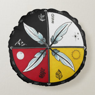 Medicine Wheel Mandala Round Indigenous Round Cushion