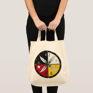 Medicine Wheel Mandala Round Indigenous Tote Bag