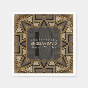 Mediev Art Deco Black Gold Wedding Anniversary Napkin