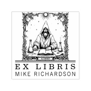 Medieval Alchemist Bookplate Stamp