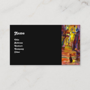 MEDIEVAL ALLEY BY NIGHT IN FLORENCE black Business Card