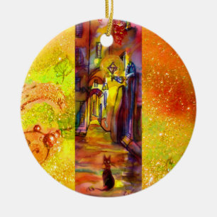 MEDIEVAL ALLEYS  BY NIGHT IN FLORENCE CERAMIC TREE DECORATION