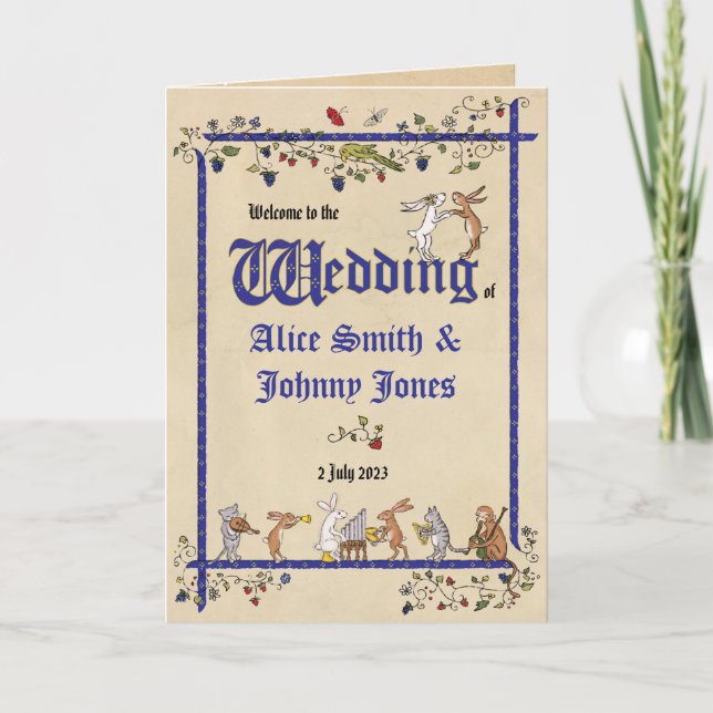 Medieval animals bride & groom wedding programme (Front)