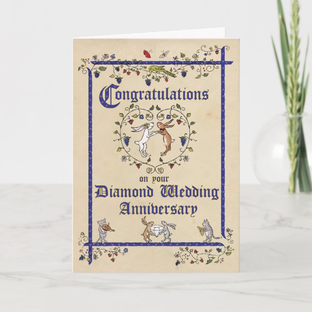 Medieval animals diamond wedding anniversary card (Front)