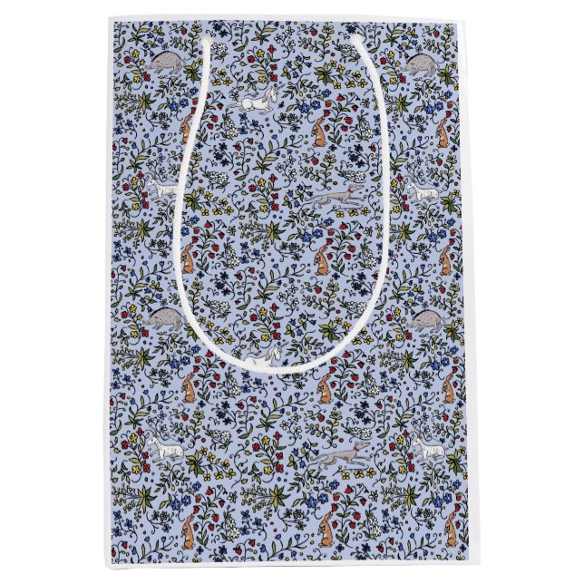 Medieval animals mille fleurs blue gift bag (Front)