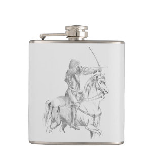 Medieval archer on horseback hip flask