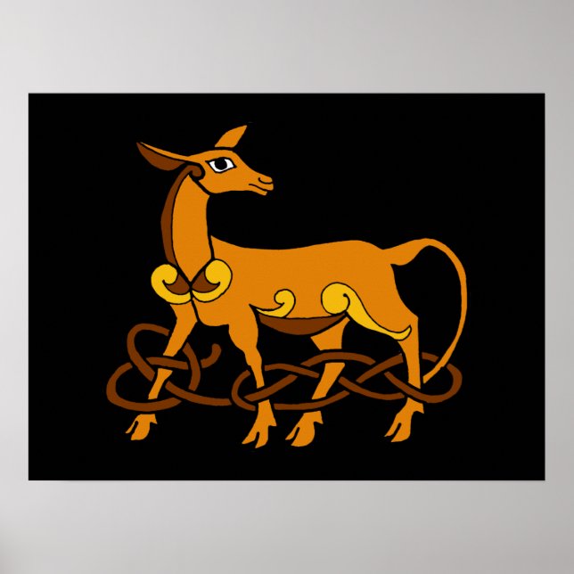 Medieval Art Celtic Knot Brown Deer Poster (Front)