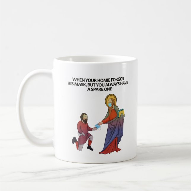 Medieval art memes - face mask coffee mug (Left)
