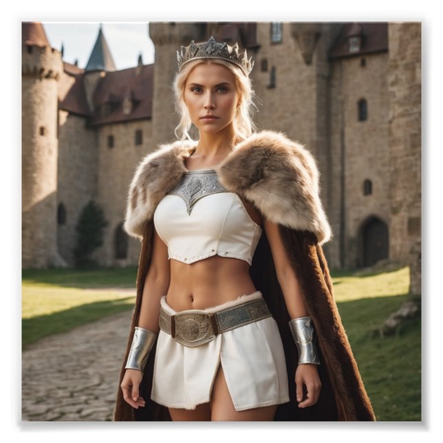 Medieval Barbarian Girl Princess by Castle Photo Print (Front)