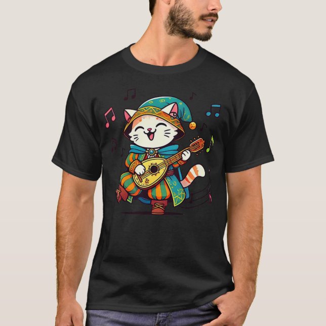 Medieval Bard Cat T-Shirt (Front)