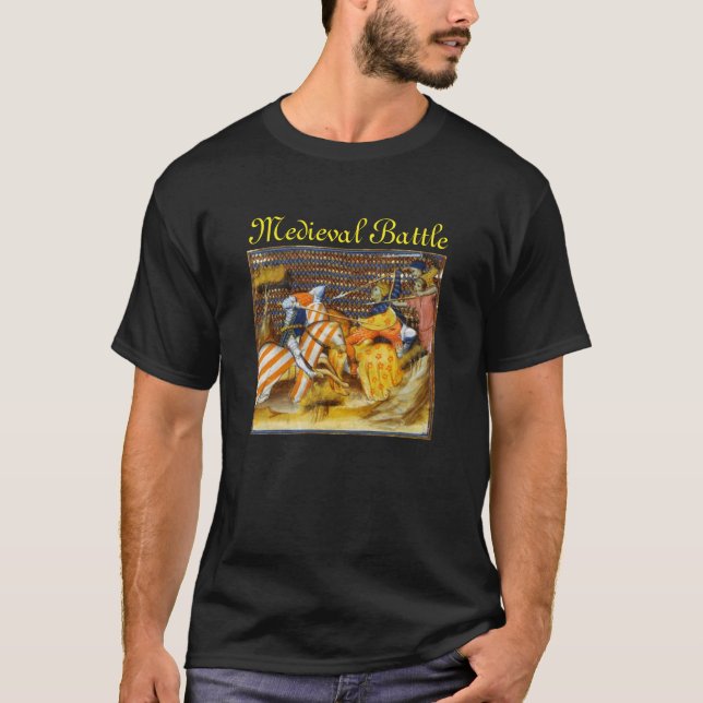 MEDIEVAL BATTLE, FIGHTING KNIGHTS HORSEBACK T-Shirt (Front)