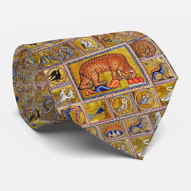 MEDIEVAL BESTIARY,BEAR,FOREST ANIMALS TIE (Rolled)