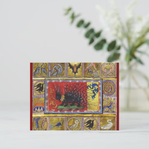 MEDIEVAL BESTIARY,BIRDS ON TREE OF LIFE,DRAGONS POSTCARD