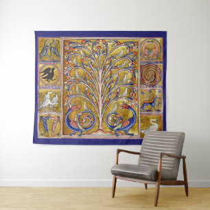 MEDIEVAL BESTIARY,BIRDS ON TREE OF LIFE,DRAGONS  TAPESTRY