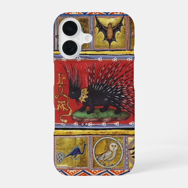 MEDIEVAL BESTIARY,BLACK HEDGEHOG KING and ANIMALS  iPhone 16 Case (Back)