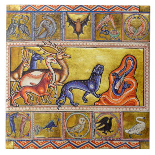 MEDIEVAL BESTIARY,DEERS,GOAT,CAMEL PANTHER,DRAGON TILE