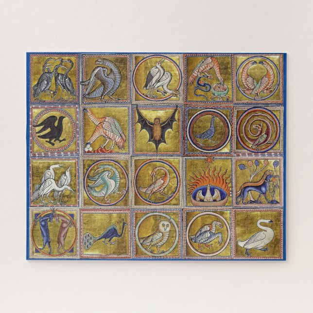 MEDIEVAL BESTIARY, FANTASTIC ANIMALS,GOLD RED BLUE JIGSAW PUZZLE (Horizontal)