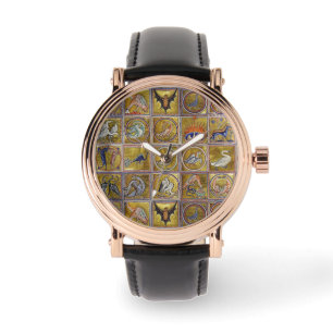 MEDIEVAL BESTIARY, FANTASTIC ANIMALS,GOLD RED BLUE WATCH