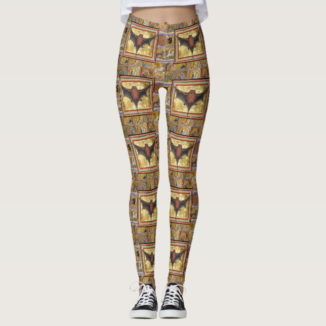 MEDIEVAL BESTIARY,FLYING BAT,FOREST ANIMALS LEGGINGS (Front)