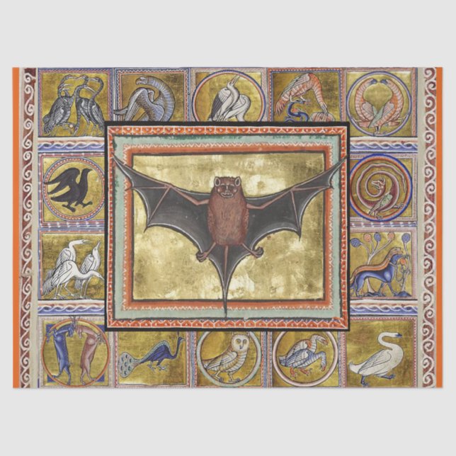 MEDIEVAL BESTIARY,FLYING BAT ,FOREST ANIMALS  TISSUE PAPER (Front)