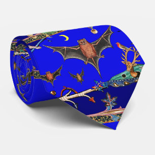 MEDIEVAL BESTIARY,FLYING BATS,FOREST ANIMALS Blue Tie
