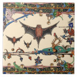 MEDIEVAL BESTIARY,FLYING BATS FOREST ANIMALS Cream Tile<br><div class="desc">Digital collage based on mediaeval miniatures by Bulgan Lumini ©</div>