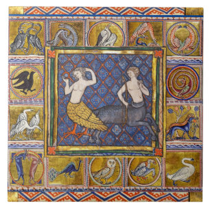 MEDIEVAL BESTIARY,HARPY AND CENTAUR,FOREST ANIMALS TILE