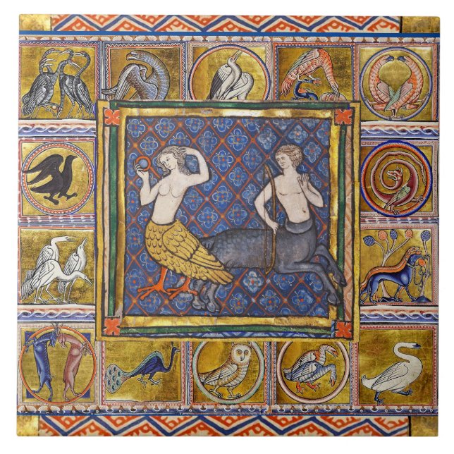 MEDIEVAL BESTIARY,HARPY AND CENTAUR,FOREST ANIMALS TILE (Front)
