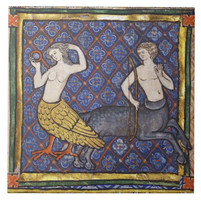 MEDIEVAL BESTIARY,HARPY AND CENTAUR Mythogical Tile (Front)