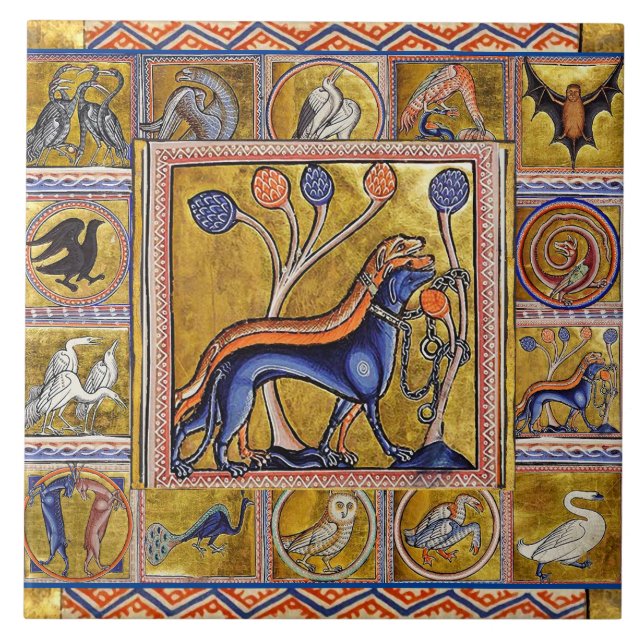 MEDIEVAL BESTIARY,HUNTING DOGS ,FOREST ANIMALS  TILE (Front)