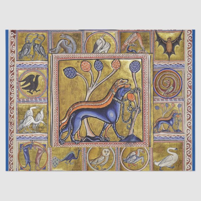 MEDIEVAL BESTIARY,HUNTING DOGS ,FOREST ANIMALS  TISSUE PAPER (Front)
