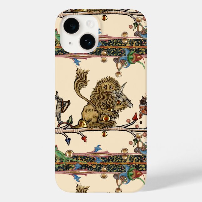 MEDIEVAL BESTIARY MAKING MUSIC Violinist Lion,Hare Case-Mate iPhone Case (Back)