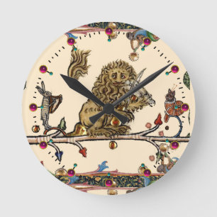 MEDIEVAL BESTIARY MAKING MUSIC Violinist Lion,Hare Round Clock