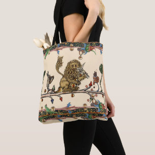 MEDIEVAL BESTIARY MAKING MUSIC Violinist Lion,Hare Tote Bag