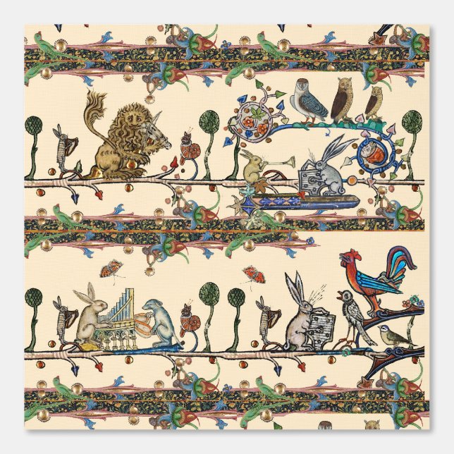 MEDIEVAL BESTIARY MAKING MUSIC Violinist Lion,Hare Wallpaper (Front)
