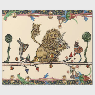 MEDIEVAL BESTIARY MAKING MUSIC Violinist Lion,Hare Wrapping Paper