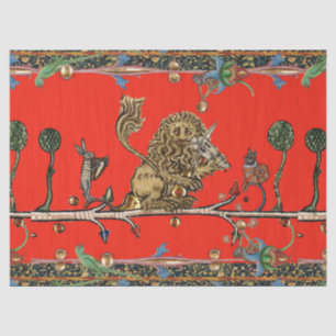 MEDIEVAL BESTIARY MAKING MUSIC Violinist Lion Red Tissue Paper