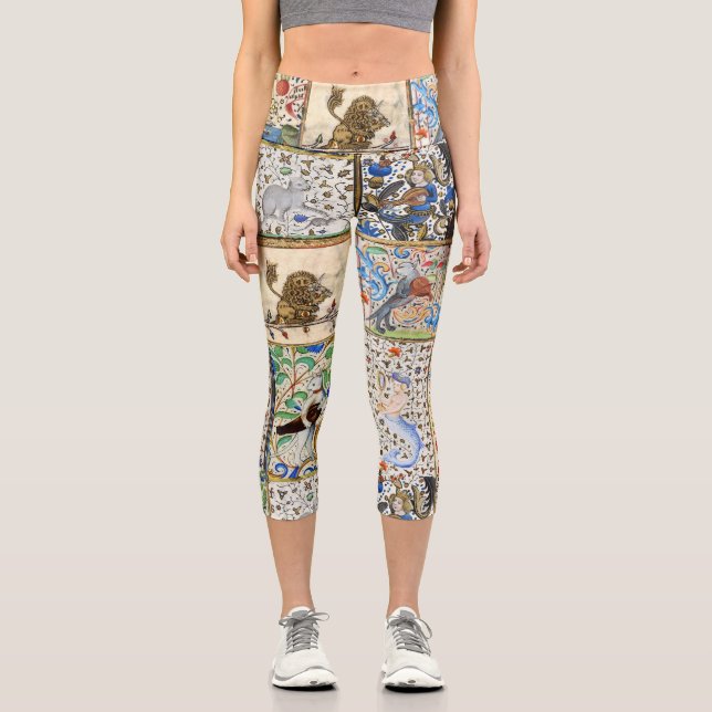 MEDIEVAL BESTIARY PLAYING MUSICAL INSTRUMENTS  CAPRI LEGGINGS (Front)