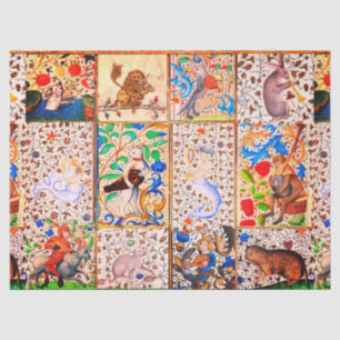 MEDIEVAL BESTIARY PLAYING MUSICAL INSTRUMENTS Red  Tissue Paper