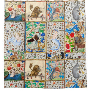 MEDIEVAL BESTIARY PLAYING MUSICAL INSTRUMENTS SHOWER CURTAIN