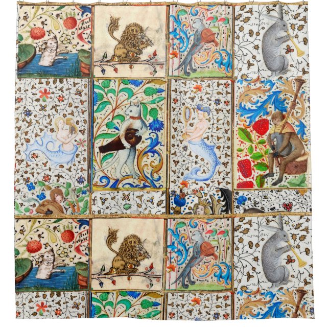 MEDIEVAL BESTIARY PLAYING MUSICAL INSTRUMENTS SHOWER CURTAIN (Front)
