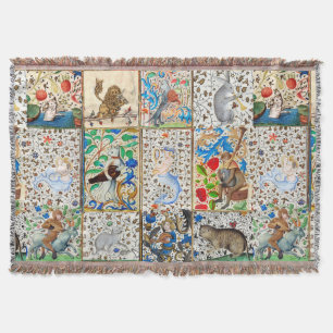 MEDIEVAL BESTIARY PLAYING MUSICAL INSTRUMENTS THROW BLANKET