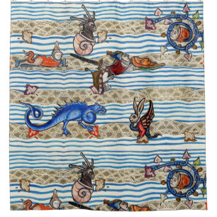 MEDIEVAL BESTIARY,SEA  MONSTERS FANTASY ANIMALS SHOWER CURTAIN