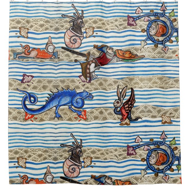 MEDIEVAL BESTIARY,SEA  MONSTERS FANTASY ANIMALS SHOWER CURTAIN (Front)