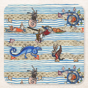 MEDIEVAL BESTIARY,SEA MONSTERS FANTASY ANIMALS  SQUARE PAPER COASTER