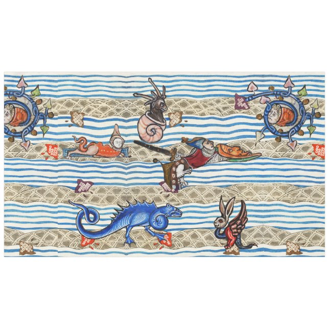 MEDIEVAL BESTIARY,SEA MONSTERS FANTASY ANIMALS  TABLECLOTH (Front (Horizontal))
