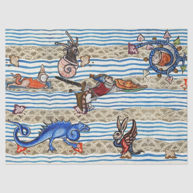 MEDIEVAL BESTIARY,SEA  MONSTERS FANTASY ANIMALS TISSUE PAPER (Front)