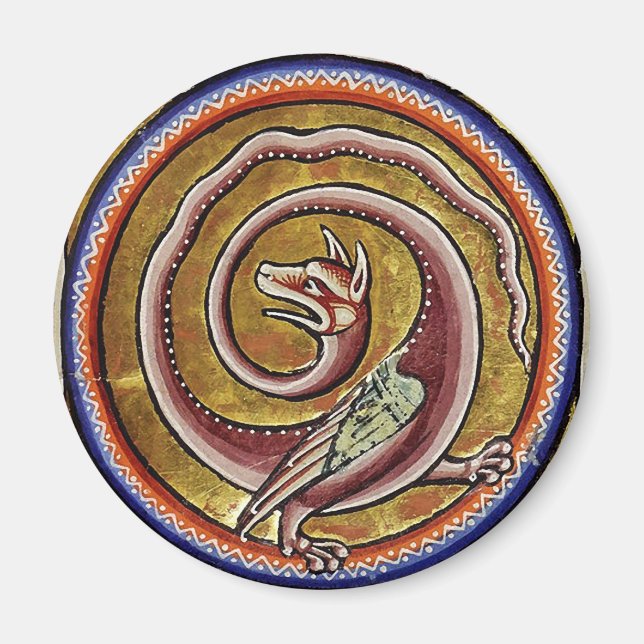 MEDIEVAL BESTIARY, SNAKE DRAGON CIRCLES   MAGNET (Front)