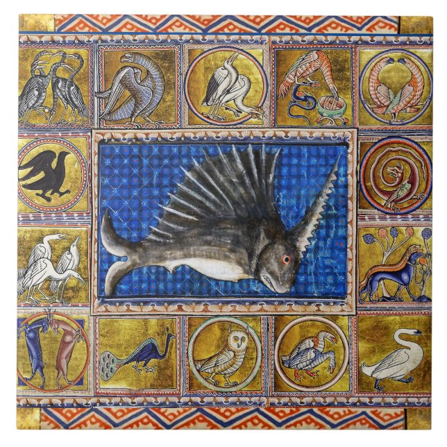 MEDIEVAL BESTIARY,UNICORN FISH ,FANTASTIC ANIMALS  TILE (Front)
